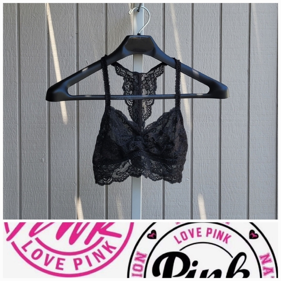 PINK VS | Lace Bralette NWOT Wire Free Small Black Halter - Picture 13 of 14